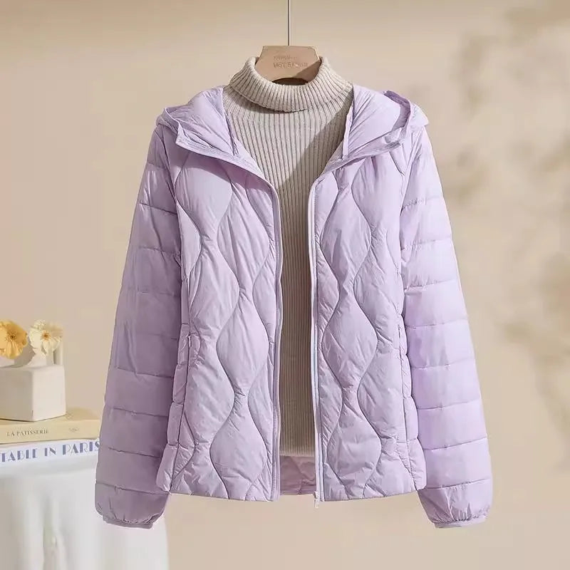 New Plus Size Lightweight Women Down Jacket Hooded White Duck Down Warm Thin Coat Korean Style Puffer Jacket Woman JK-092 LadyShow.Store