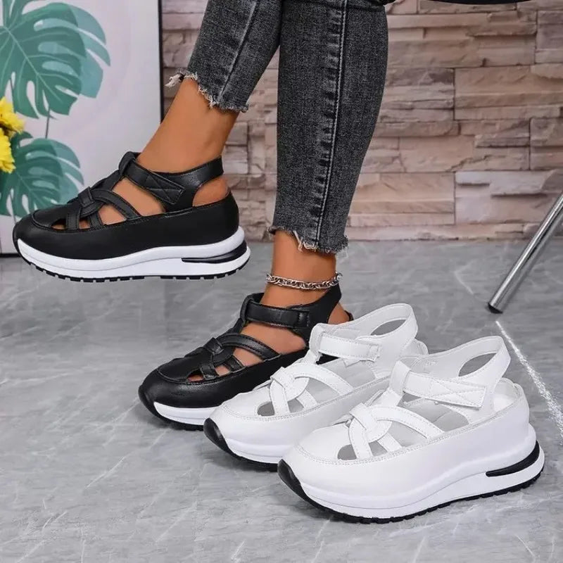Casual Hollow out Flat Sandals Women's Summer New Style Thin Platform Thick Bottom Heightening Shoes Rubber Sole Ladies Sandals LadyShow.Store