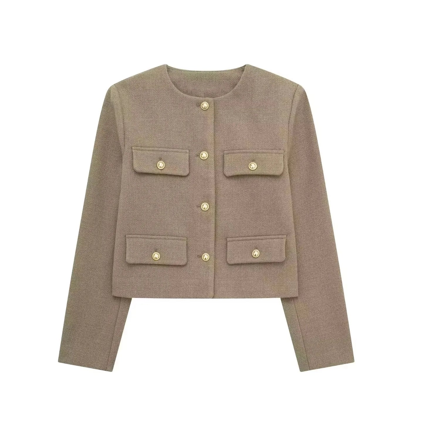 HH Women Vintage Solid Coat Button Long Sleeve O Neck Jacket With Pocket 2024 Spring Elegant Female Casual Outerwear Jakcet LadyShow.Store