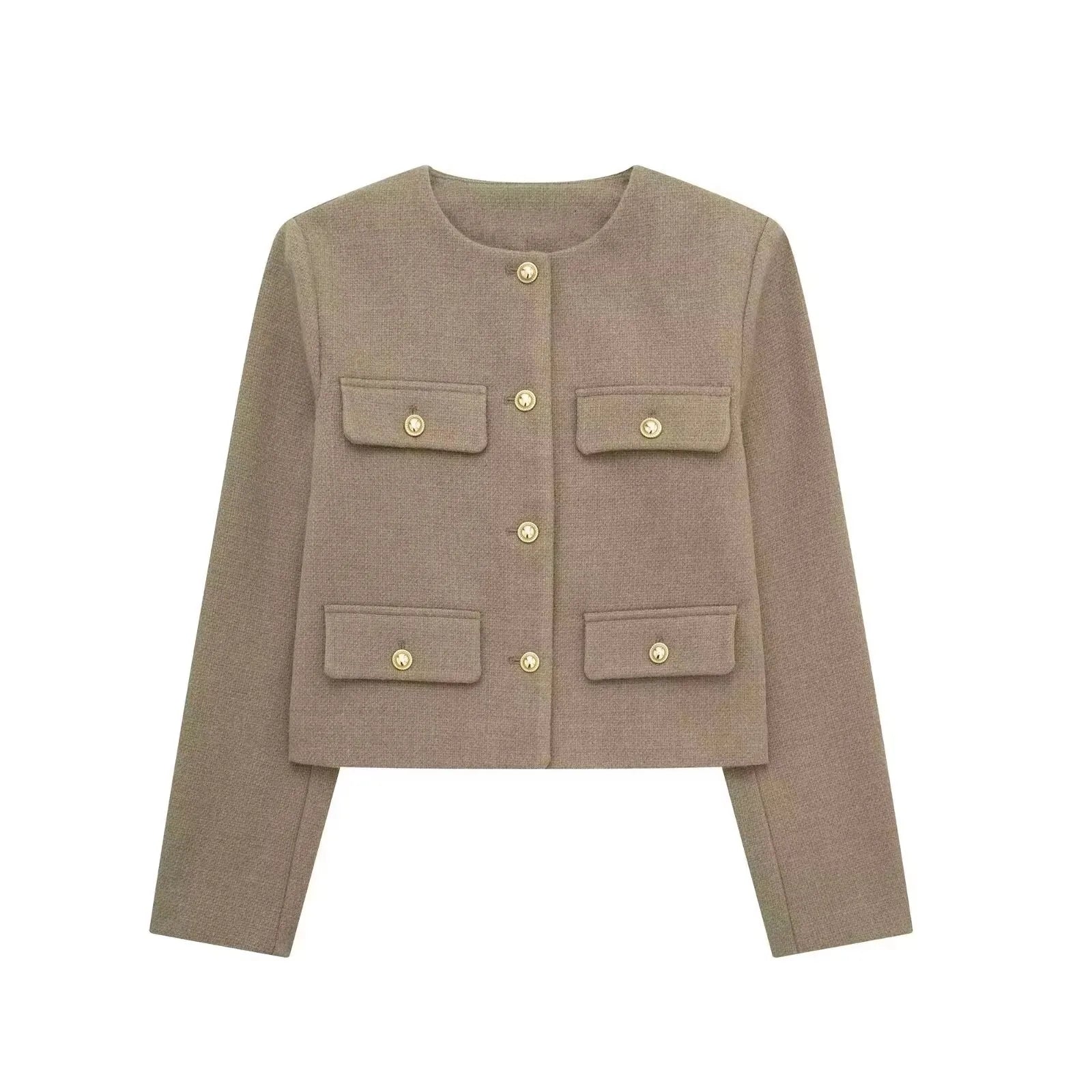 HH Women Vintage Solid Coat Button Long Sleeve O Neck Jacket With Pocket 2024 Spring Elegant Female Casual Outerwear Jakcet LadyShow.Store