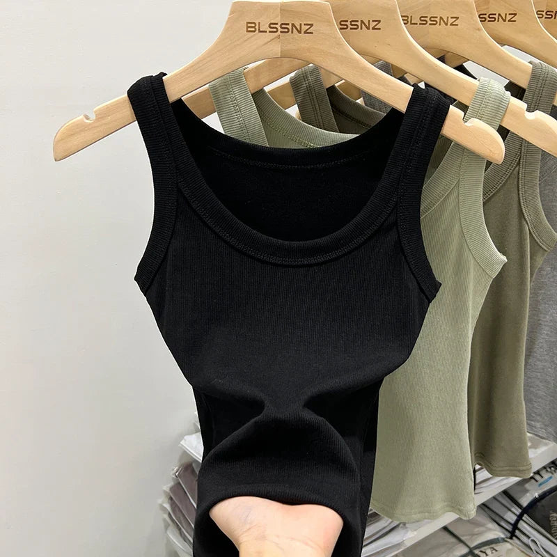 zjaiss Women Solid Round Neck Ribbed Tank Top Camisole Women 2026 Summer Basic Elastic Tank Top O Neck Solid Tank Top Tri Light Beauty