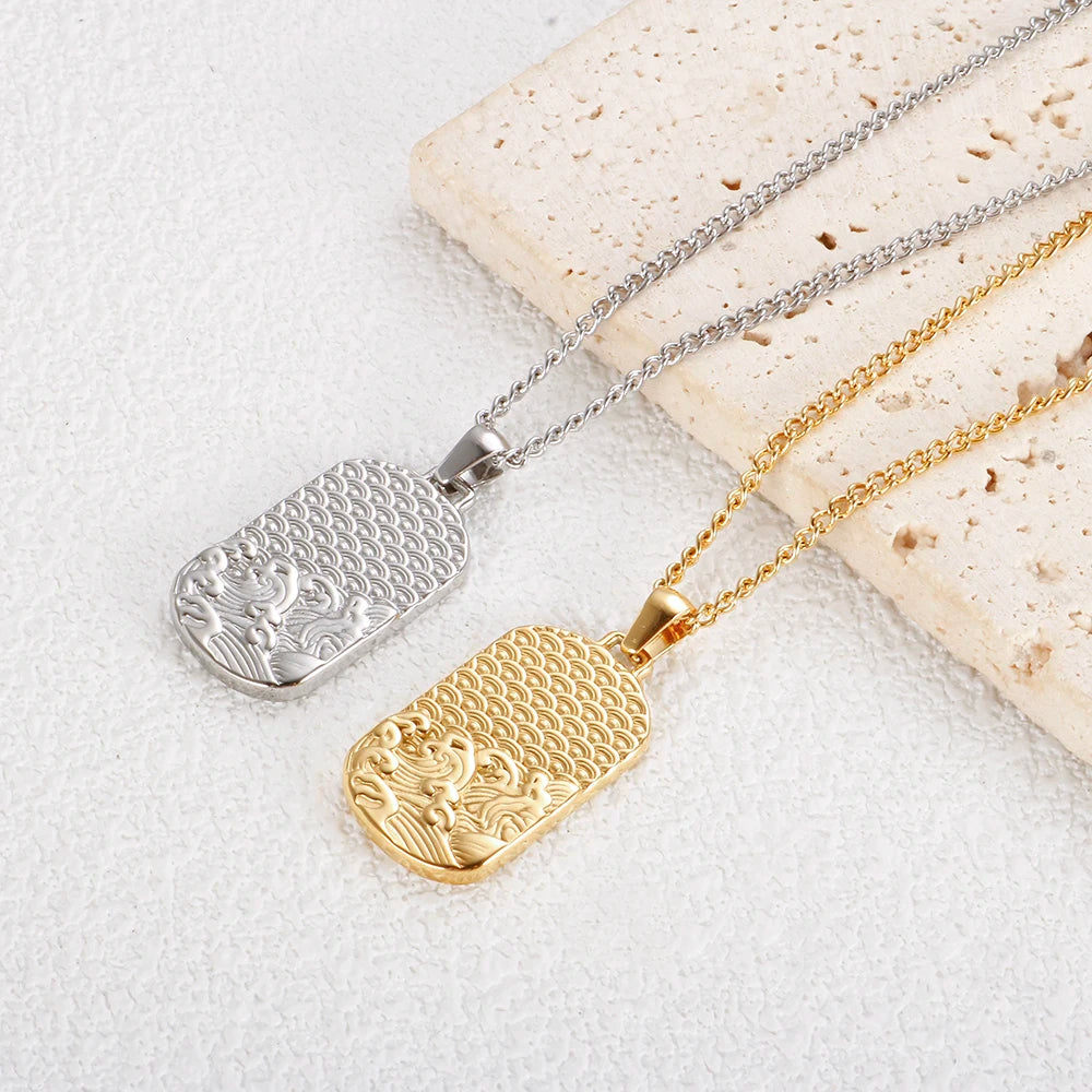 Square Pendants Delicate Stainless Steel Chain Pendant Necklace For Women Necklace Pi-Mart