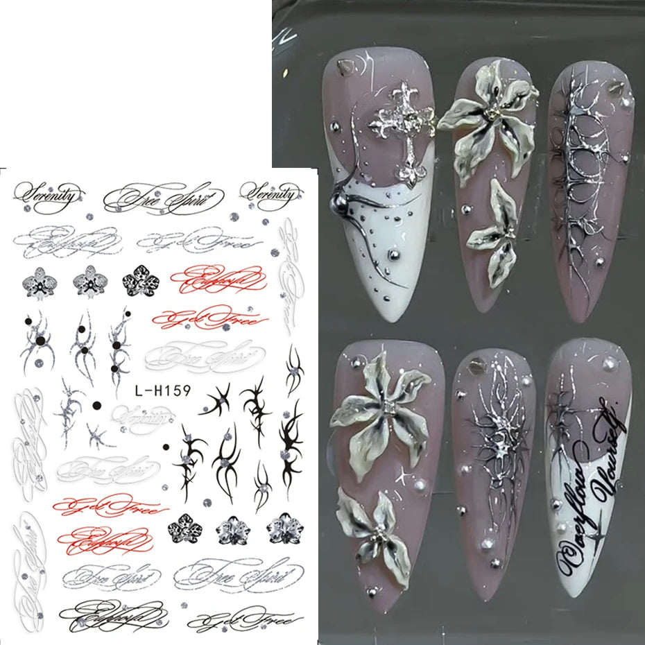 2/3 pcs Punk Style English Letters Nail Stickers Gothic Artistic Lettering Nail Charms Y2K Metallic Retro Letters Nail Decor Pi-Mart
