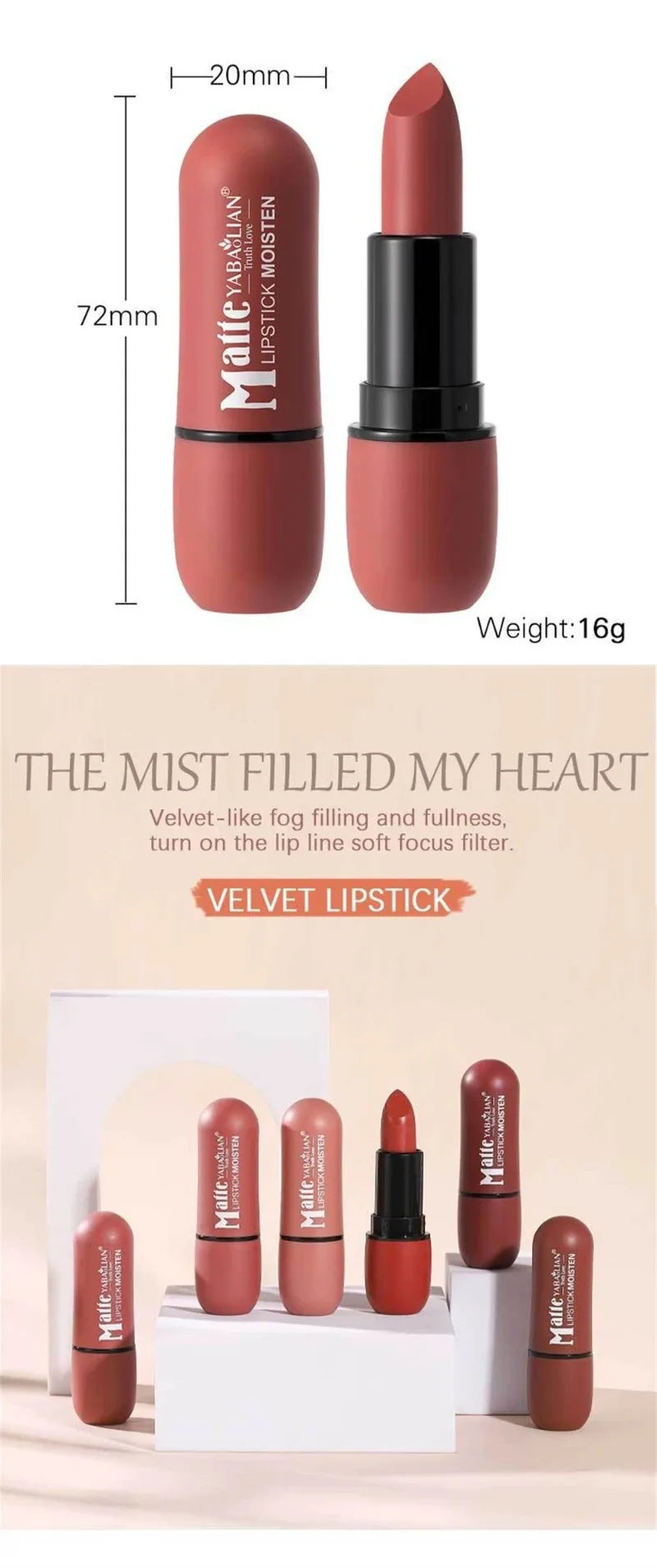 6-Color Matte Velvet Sexy Lipstick Waterproof Long-Lasting Nude Brown Lipstick Smooth High Pigment Profissional Lipgloss Makeup Pi-Mart