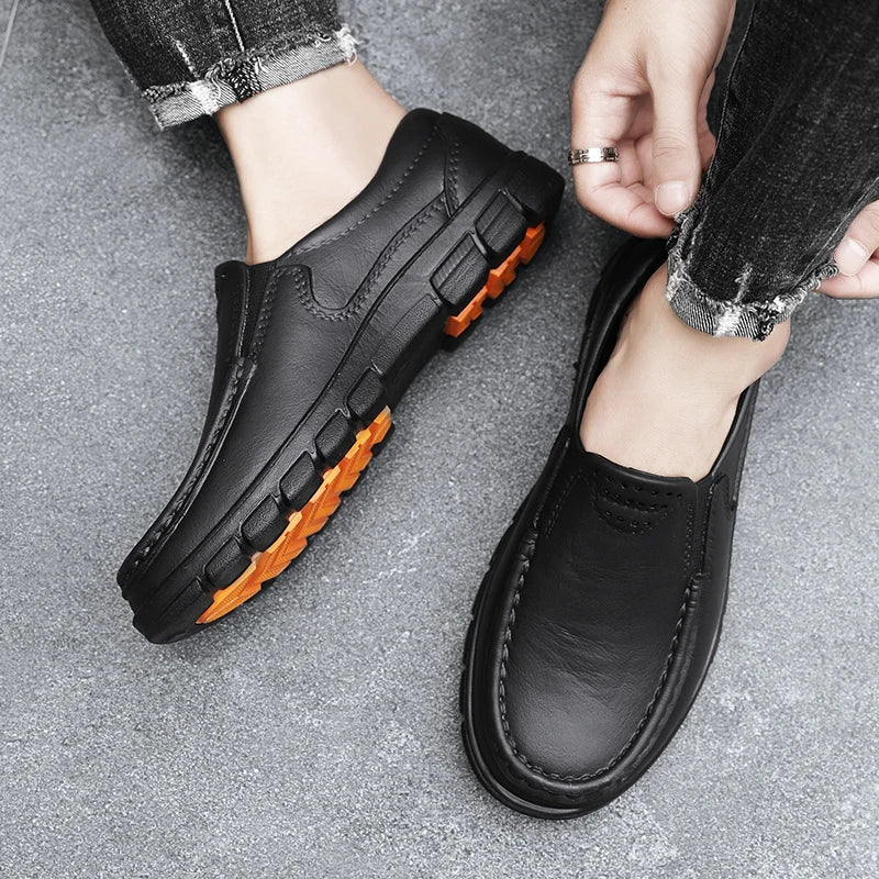 Chef shoes four season new anti slip oil resistant plus size business casual men's work leather shoes fashion comfort soft soled Pi-Mart