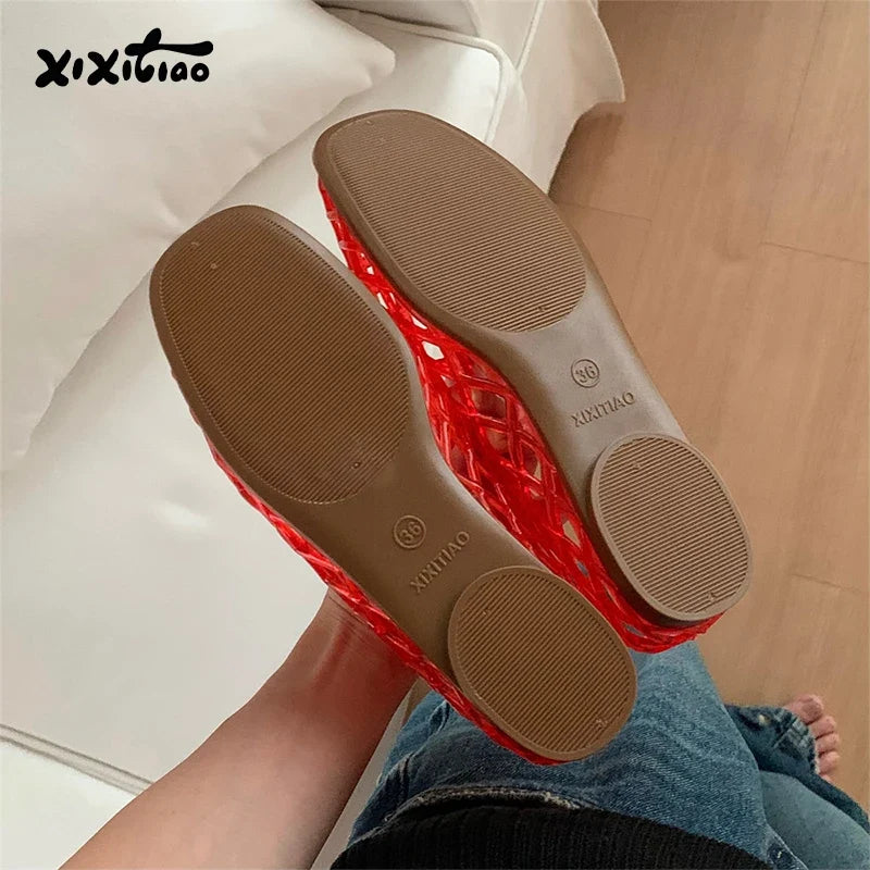 XIXITIAO Women's Sandals Fashion Openwork Sandals Summer Comfortable Anti-slip Flat Jelly Shoes Hollow Outdoor Slip On Footwear LadyShow.Store