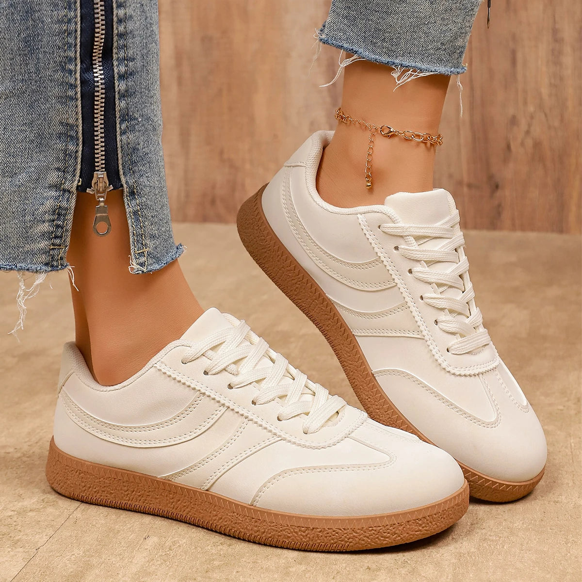 Retro Brown Platform Sneakers Women 2026 Flat Trend German Training Shoes Woman Plus Size 43 Non-slip Thick Sole Vulcanize Shoes Pi-Mart