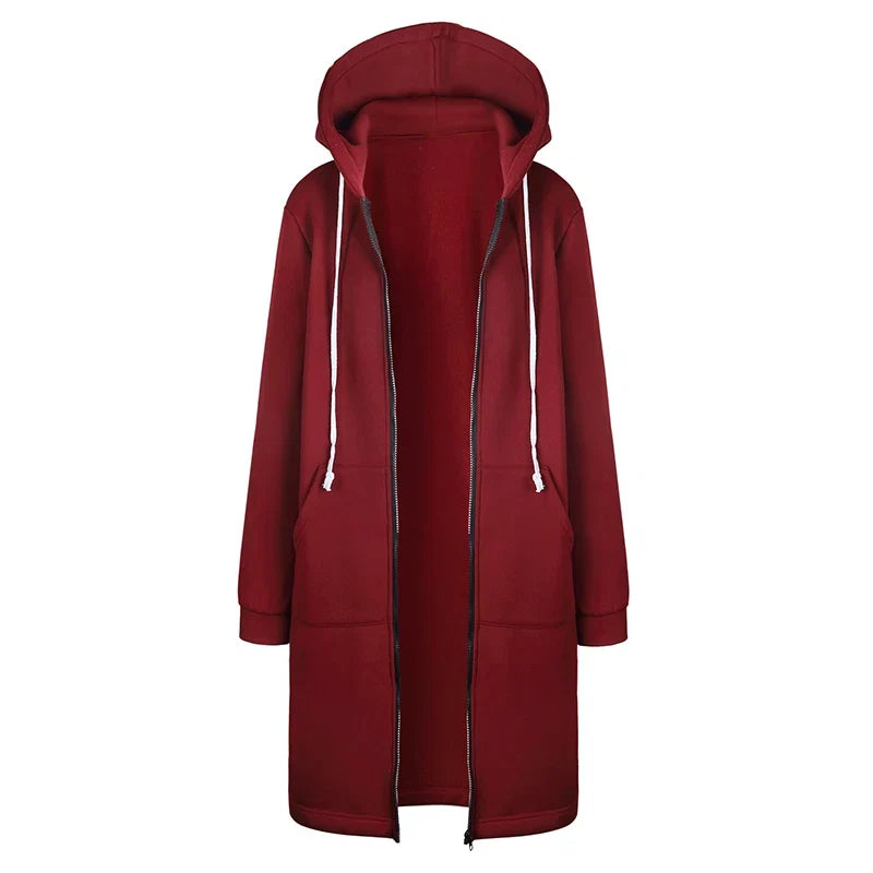 2024 Women's Autumn Winter ThickenHoodies Parkas Loose Hooded Jackets Zipper Pocket Maxi Size Sweatshirt Sports Dresses Outwear LadyShow.Store