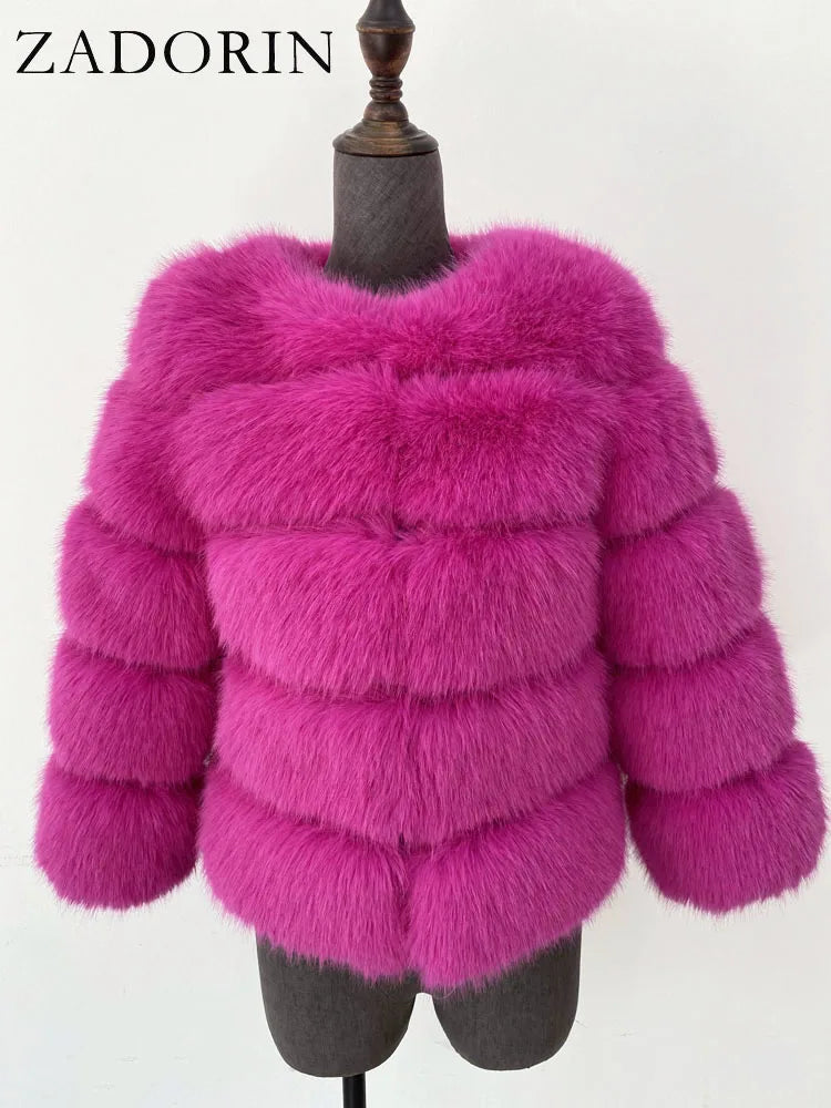 ZADORIN S-6XL Mink Coat Winter Black White Faux Fur Coat Woman Elegant Fluffy Faux Fur Jacket Top Short Fur Coats Woman Clothing LadyShow.Store