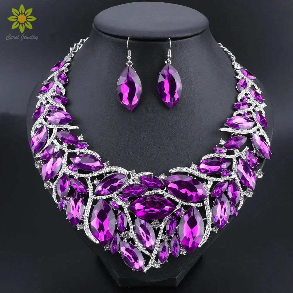 Bridal Jewelry Sets Wedding Engagement Necklace Earrings Sets for Brides Party Costume Decoration Jewellery Women Pi-Mart