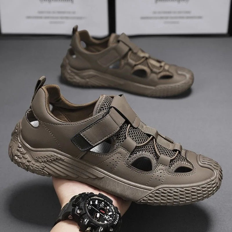 Large Size Sandals for Men, 2026 New Style, Trendy, Versatile, Casual Sports Sandals, Soft-Soled Hollow Beach Shoes for Men Pi-Mart