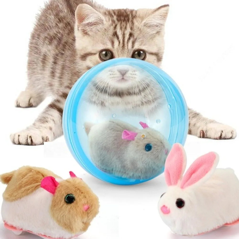 Transparent Cat Chasing Ball Built-in Plush Animal Plastic Interactive Cat Toy Realistic Rabbit Hamster Chasing Ball Pi-Mart