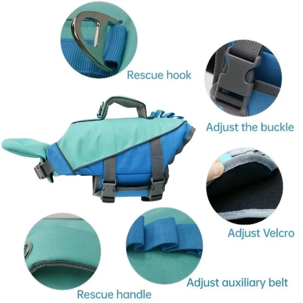 Pet Supplies Reflective Stripes Dog Life Jacket Adjustable Large Buoyancy Safety Vest Breathable Pet Life Vest Water Sports Pi-Mart