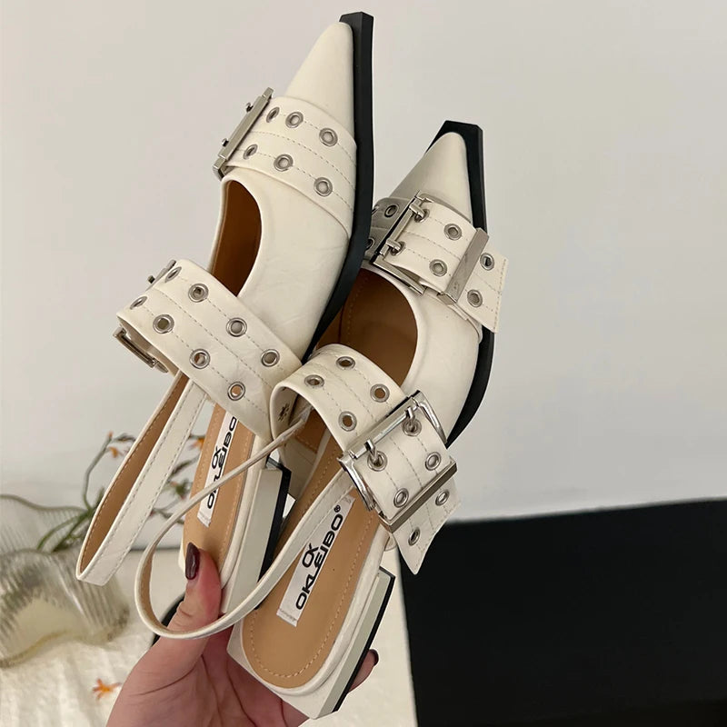 Women Flat With Shoes 2026 Designer Luxury Buckle Fashion Ladies Flats Shoes Slingback Pointed Toe Casual Female Sandals Mules Pi-Mart
