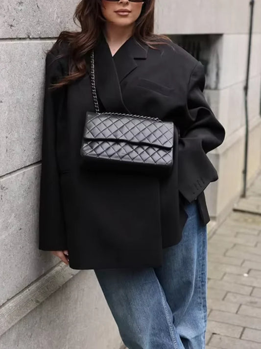 Solid Lapel Blazer Women Coats Fashion Full Sleeve Pocket One Button Jackets 2026 Autumn Daily Office Lady Commute Outwear LadyShow.Store