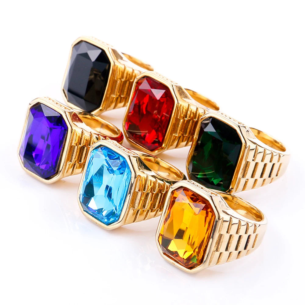Men's Multi-Color Gemstone Rings For Women Personalized Trendsetter Stainless Steel Jewelry Manufacturer Direct Supplier Pi-Mart