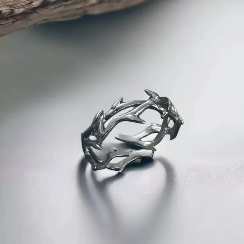 1PCS Fashionable And Simple Retro Men's And Women's Antique Silver Rings With Branches And thorns, Couple Ring Gifts, Fashionabl Pi-Mart