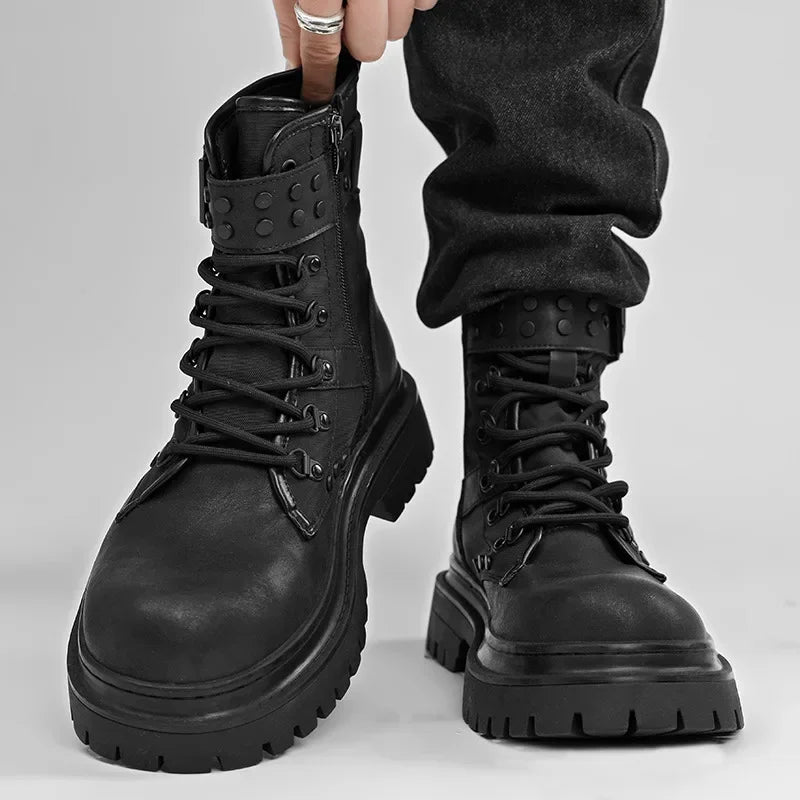 Men's boots 2025 autumn retro British style black workwear boots casual short boots versatile thick soled motorcycle boots Pi-Mart