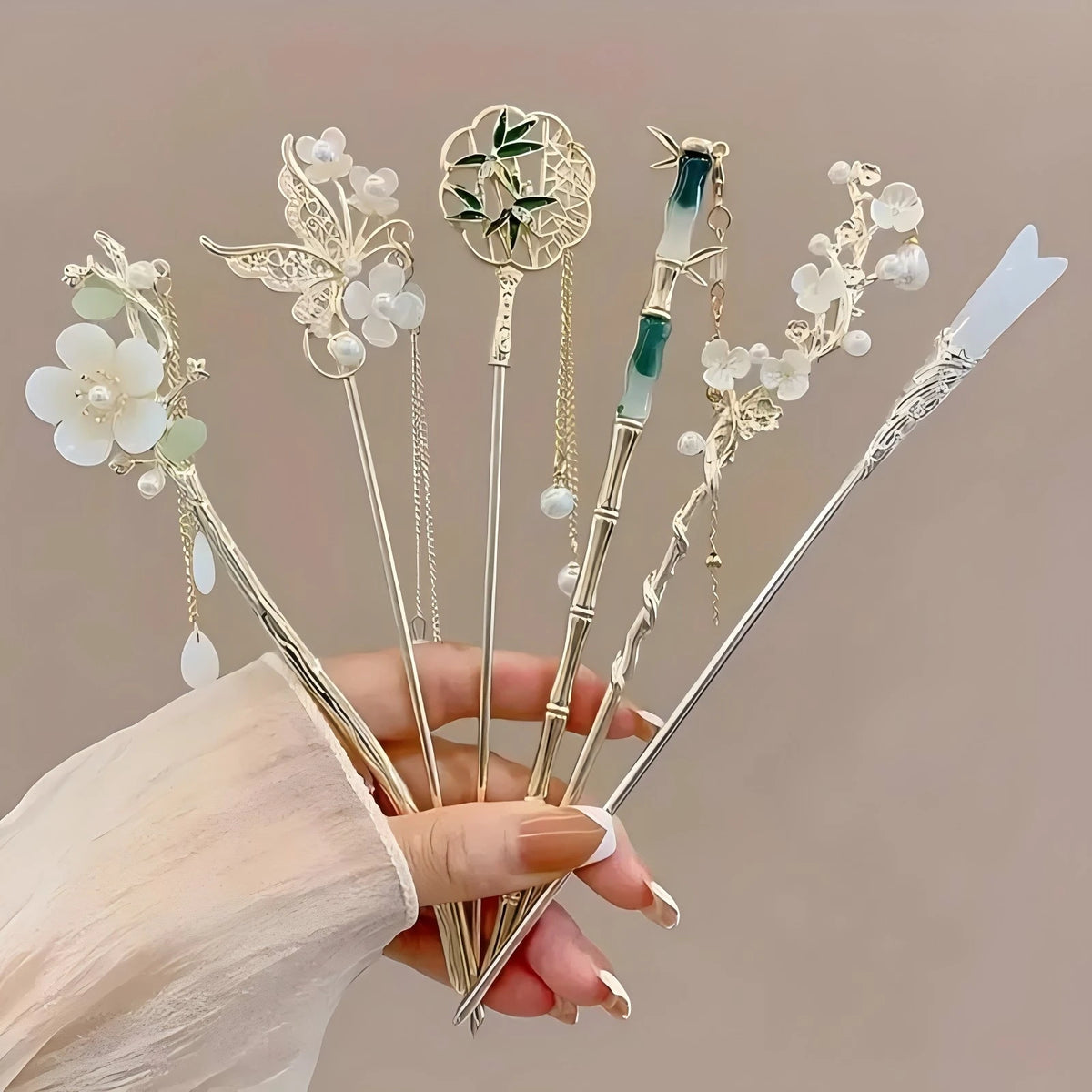Elegant Chinese Style Hair Clip Tassel Hair Stick Traditional Floral Design Hairstyle Accessory Women Jewelry Hairpin Hairneedle Pi-Mart