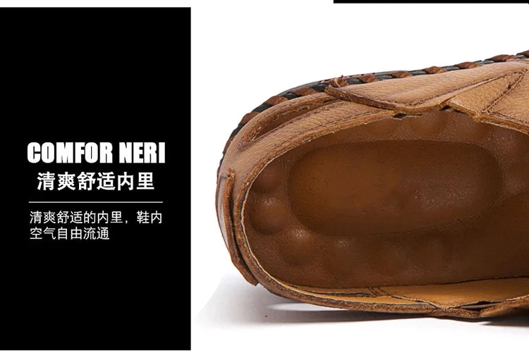 Summer Men Sandals Genuine Leather Mens Casual Shoes Outdoor Men Leather Sandals for Men Beach Shoes Roman mens Shoes Pi-Mart