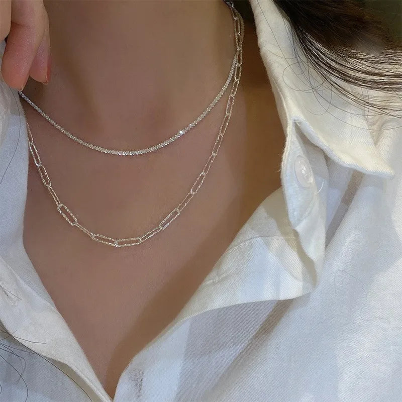 Fashion Simple Sparkling Necklace For Women Silver Color Clavicle Chain Choker Necklace Female Korean Wedding Party Jewelry Gift Pi-Mart