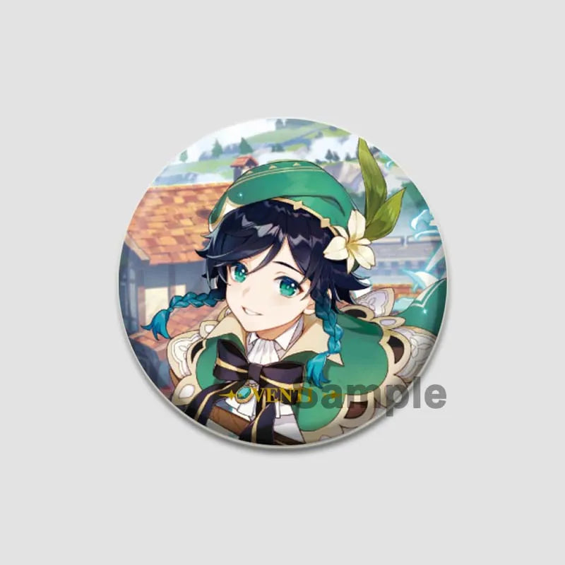 Genshin Impact Game Brooches 58mm Round Button Pins for Backpack Jackets Jewelry Cartoon Cosplay Badge Hutao Zhongli Xiao Badges Pi-Mart