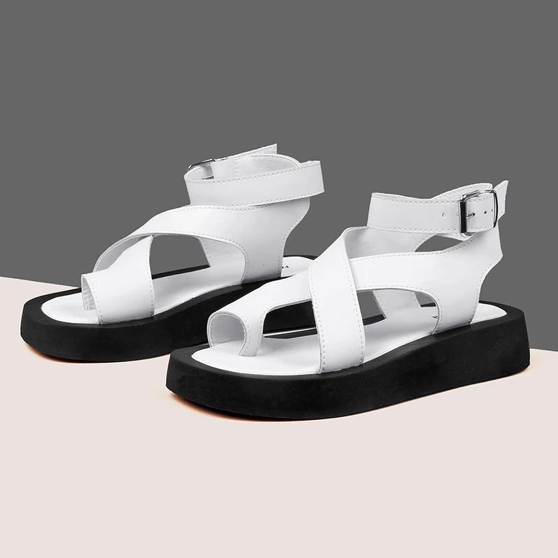 AIYUQI Sandals Women Genuine Leather 2026 Summer New Clip Toe Sandals Ladies Roman Women Shoes Muffin Sandals WHS MTO Pi-Mart