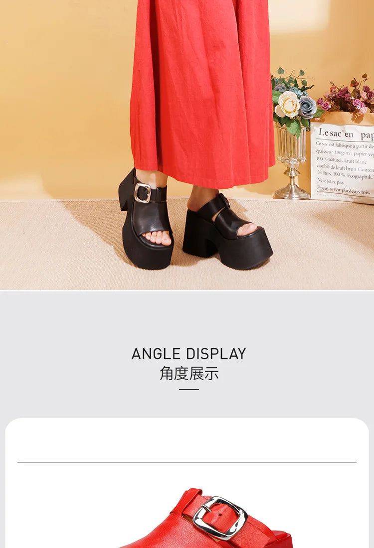 GKTINOO 2026 Summer New Genuine Leather Thick Soled Height Increasing Slippers Fashionable Women's Super High Heels Sandals Pi-Mart