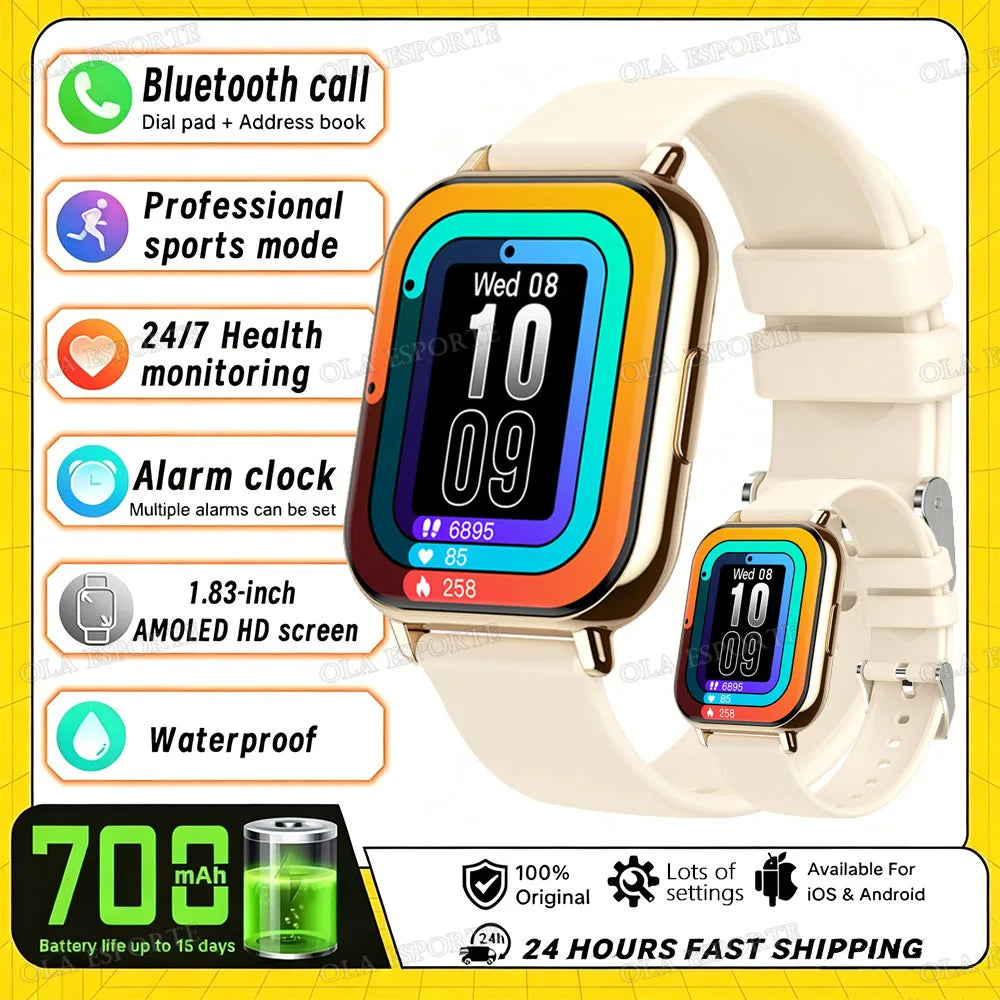 2026 Upgraded Smart Watch Heart Rate Blood Oxygen/Pressure Sleep Monitoring Bluetooth Call Voice Assistant Sport Mode Smartwatch LadyShow.Store