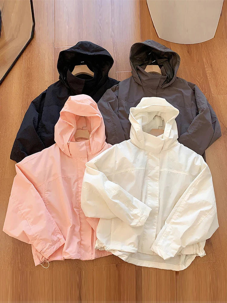 Mumaroho 2025 Autumn Winter Women Windbreaker Jacket Windproof Solid Long Sleeve Outdoor Sport Hooded Thin Coat Jacket For Women LadyShow.Store