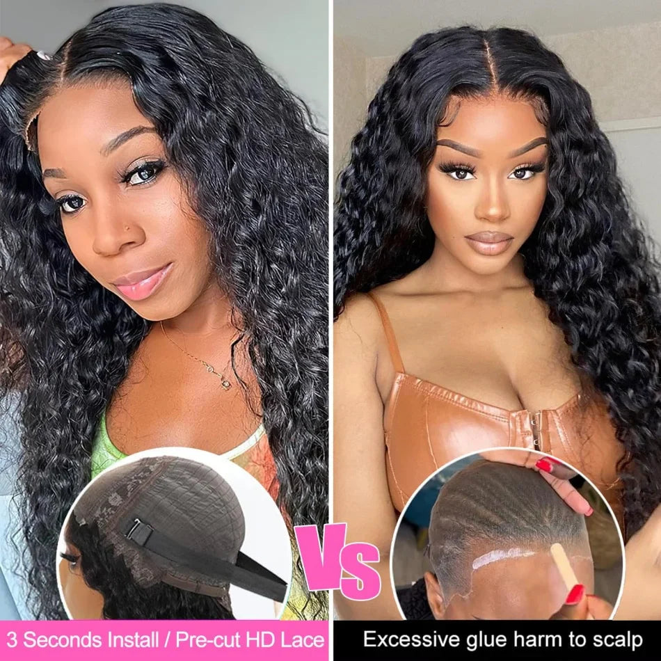 Glueless Wig Deep Wave Human Hair Wigs Ready To Wear Pre-Cut Lace Wear And Go Glueless Wigs Lace Front Human Hair Wig For Women LadyShow.Store