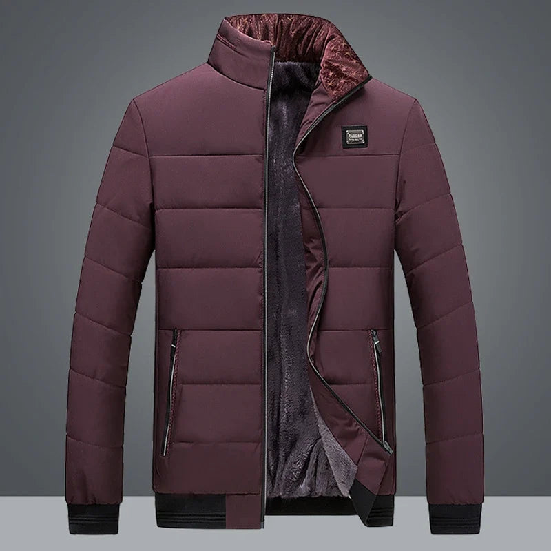 Puffer Jacket Mens Fleece Lined Thick Parkas Stand Collar Jacket Men's Coat Winter Warm Thick Coat Quilted Padded Jacket Outwear LadyShow.Store