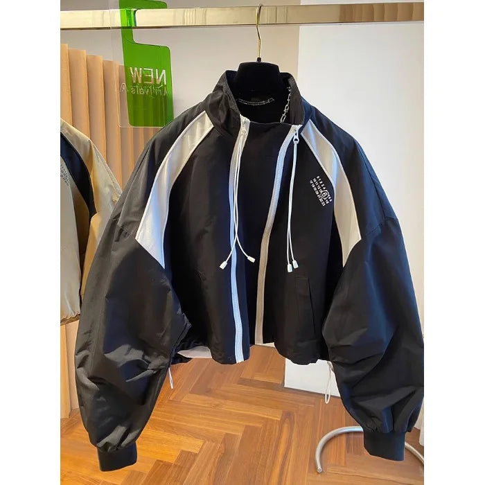 Zipper Design Niche Loose Casual Stand Collar Windbreaker Jacket Spring and Autumn Short Jacket Jacket Top Pi-Mart