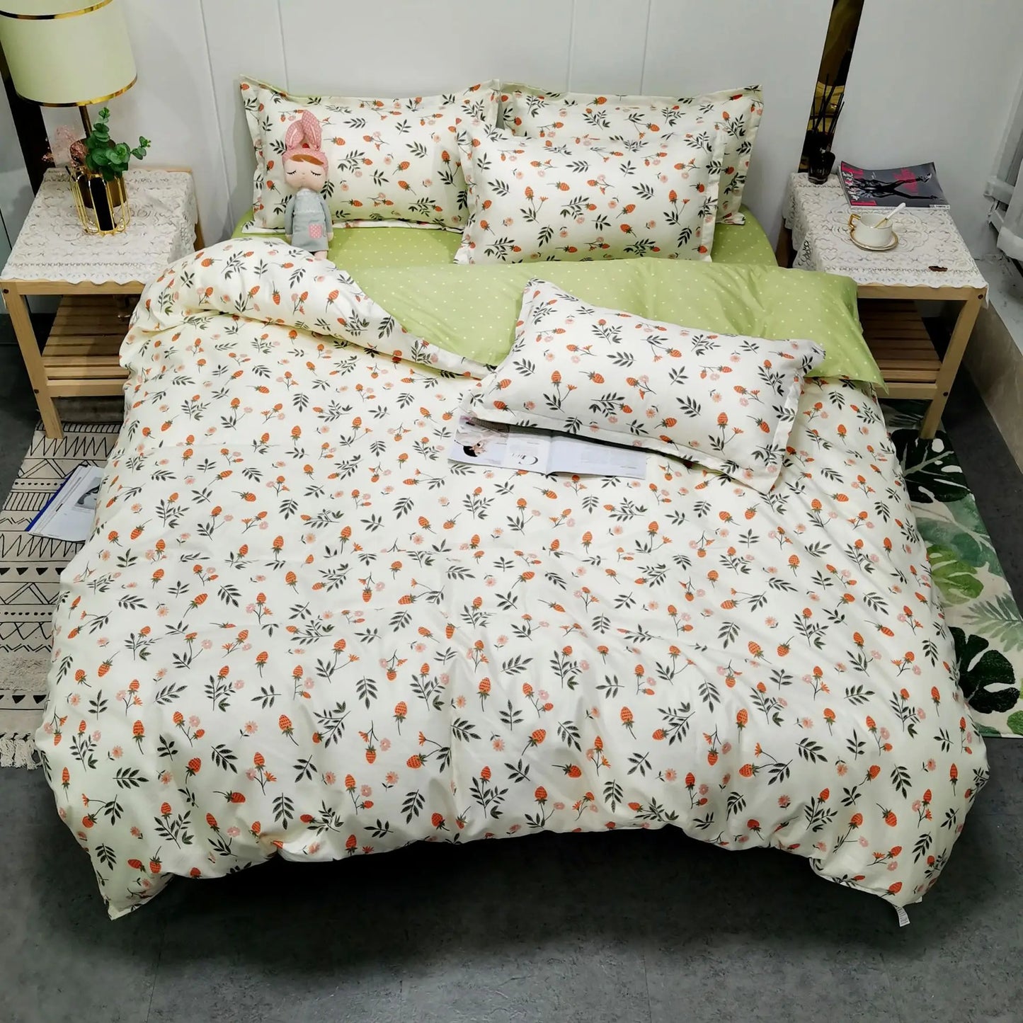 Daisy Printed King Size Duvet Cover Set with Sheets High Quality Washed Cotton Bedding Set Queen Home Bed Sets Comforter Covers LadyShow.Store