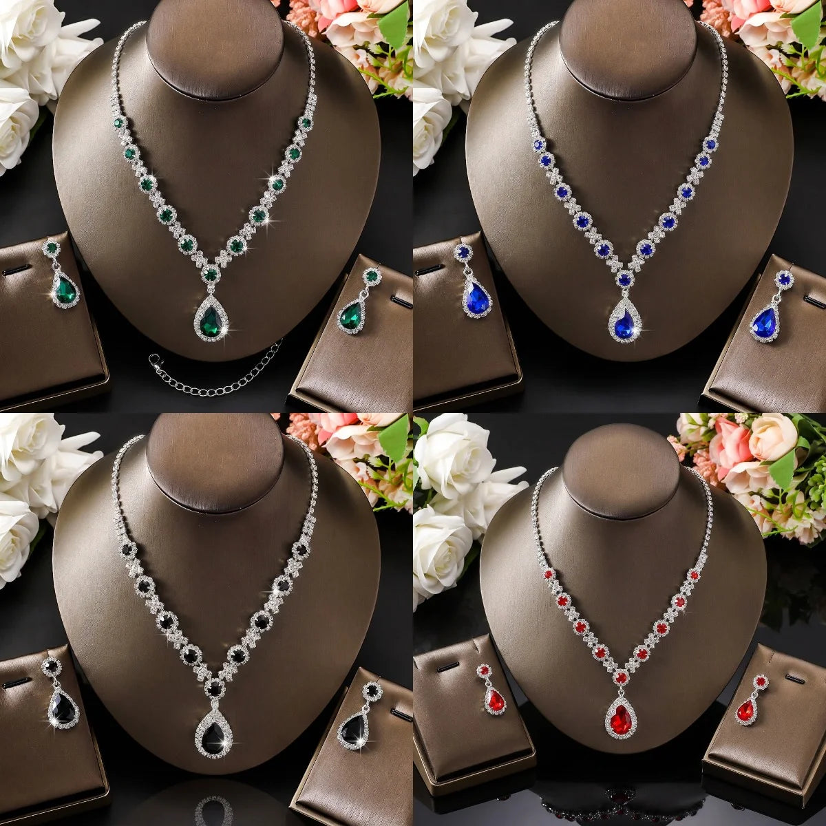 Simple and Atmospheric Water Droplet Necklace Earrings Two-Piece Set as a Surprise Birthday Gift for Girlfriend and Best Friend Pi-Mart