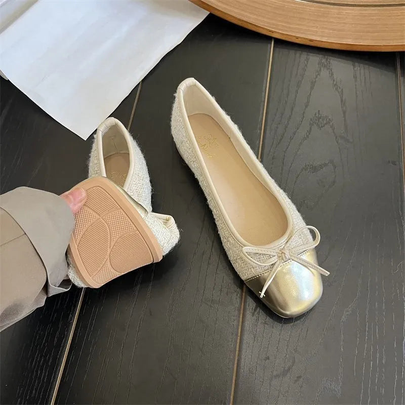 Women's Shoes Autumn New Ballet Shoes Leather Round Head Women's Shoes Flat Casual Classic Breathable Style Ladies Single Shoes LadyShow.Store