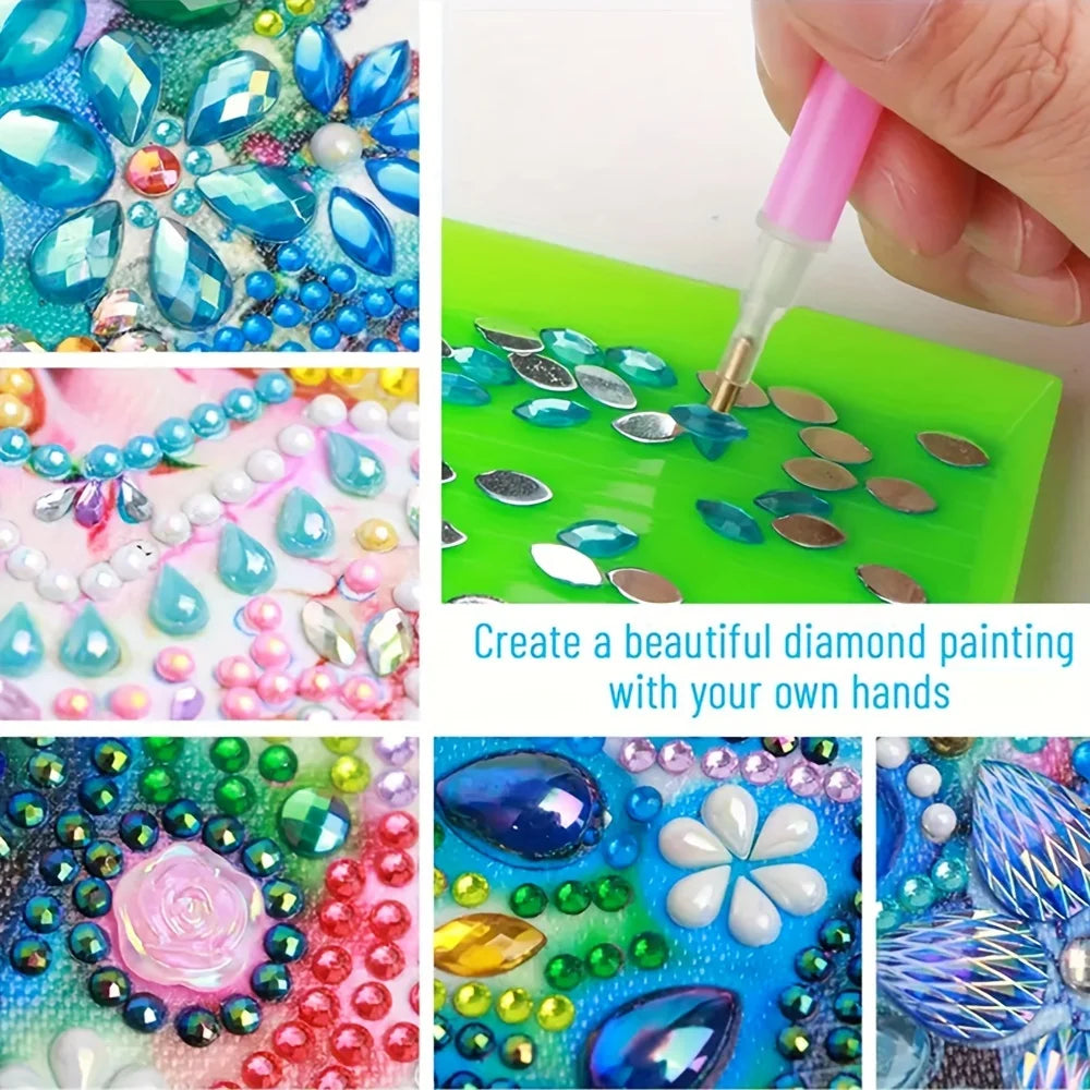 6-Piece/Set DIY Diamond Painting Kit Birthday Card Kit, Unique Flower Pattern Design, Rhinestone Diamond Painting Art Mosaic Pos Pi-Mart