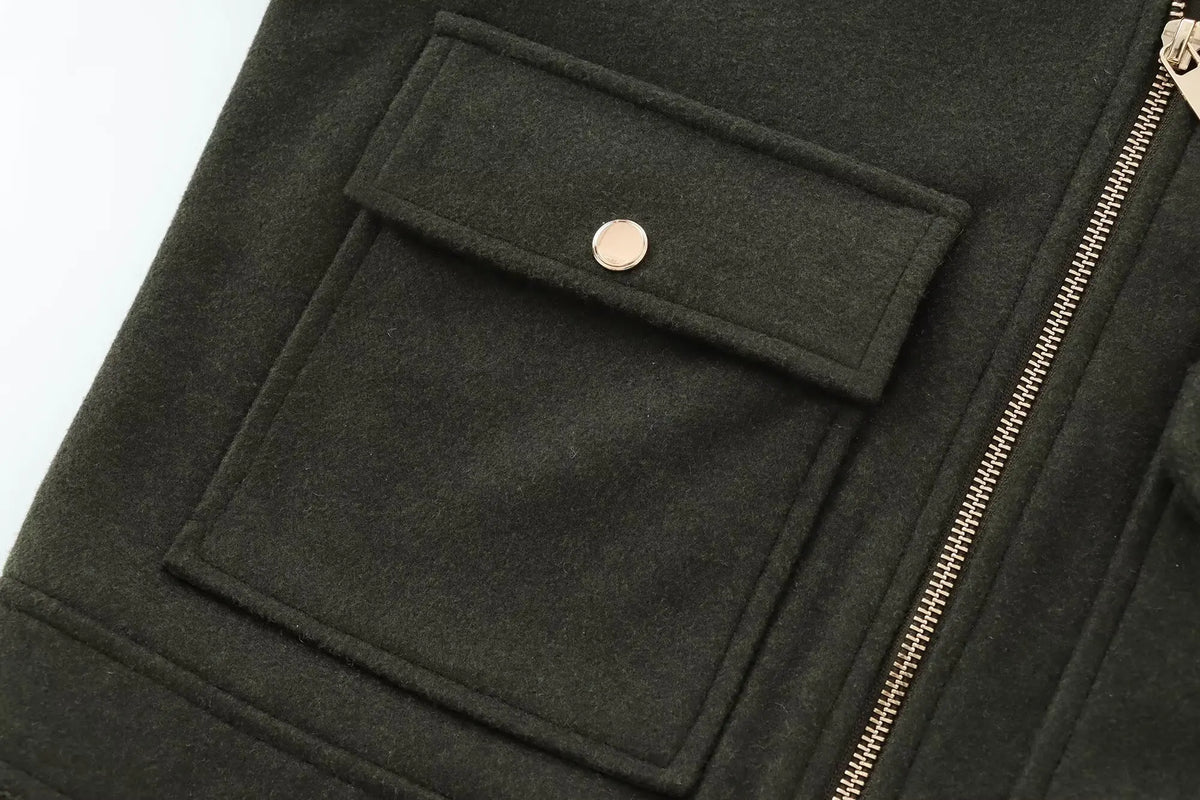 Women's Zipper Jacket Coat New Winter Long Sleeve Pocket Outerwear Coat Short Street Elegant Women's Jacket Pi-Mart