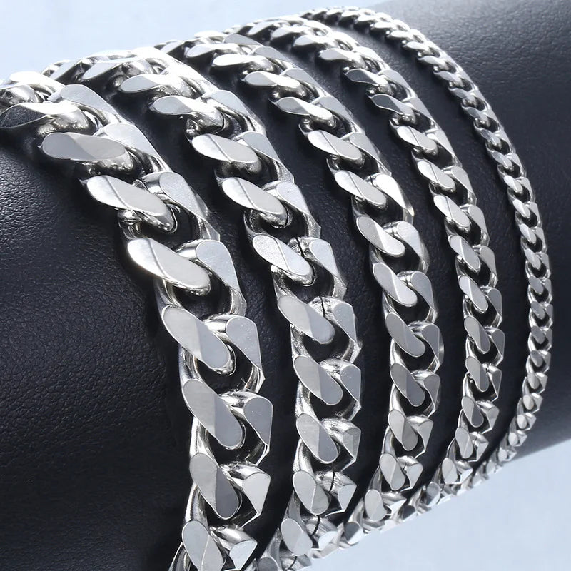 New Trendy Cuban Chain Men Bracelet Classic Stainless Steel 3/5/7/9mm Width Chain Bracelet For Men Women Jewelry Gift Pi-Mart