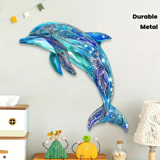 Durable Decoration for Living Rooms, Bedrooms and Outdoor Spaces - Ideal Housewarming Gifts - Colorful Metal Dolphin Wall Art LadyShow.Store