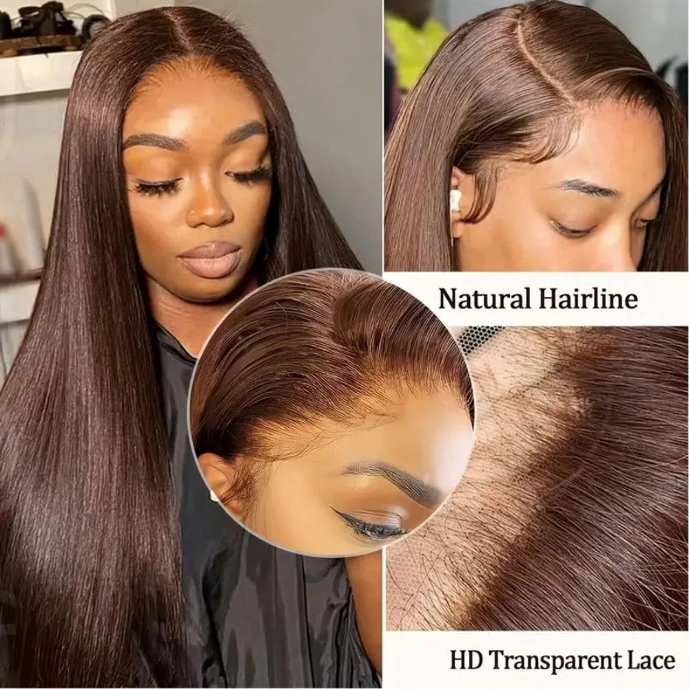 28 Inch Brown Lace Front Wigs Human Hair Pre Plucked 13x4 Straight Lace Front Wigs Human Hair 200% Density Colored #4 Light Brown Wig HD Lace Frontal Wigs For Women LadyShow.Store