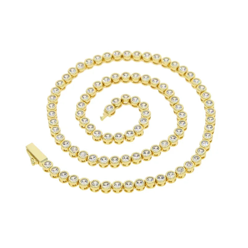 Geometric High Quality Fashion Women Jewelry Bezel Set Round Shaped Tennis Chain Bracelet Necklace Set Pi-Mart