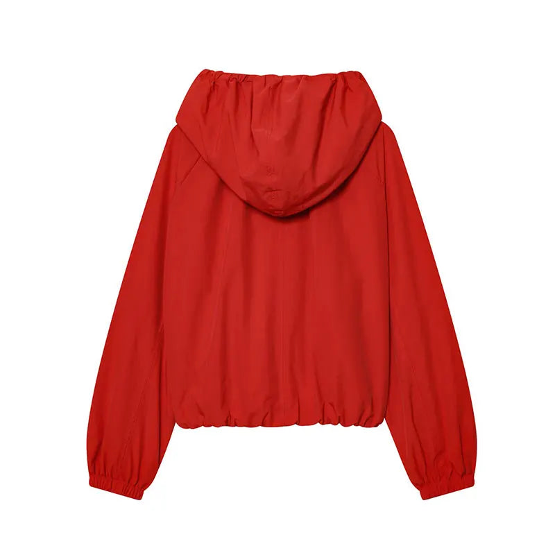Nlzgmsj 2026 Spring Casual Hoodie Red Jackets Women Long Sleeve Zipper Short Coats Fashion Y2K Girl Outwears Pi-Mart