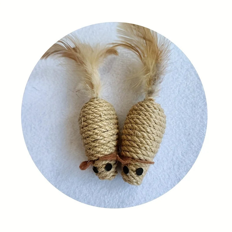1-5pcs Sisal False Mouse Cat Toy Bite Resistance Stuffed Toy Interactive Cat Toy Simulation Mice Kitten Self-Playing Plush Toys Pi-Mart
