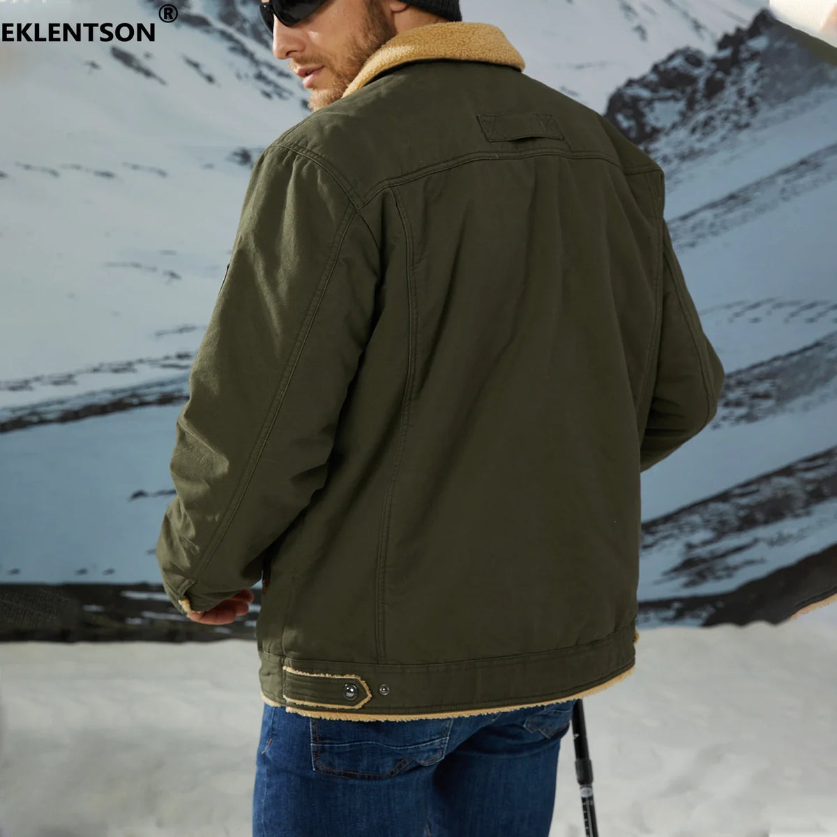 EKLENTSON Winter Fleece Hiking Jackets Men Thermal Windproof Coat Outdoor Thick Warm Cotton Cargo Work Jacket Travel Outerwear Pi-Mart
