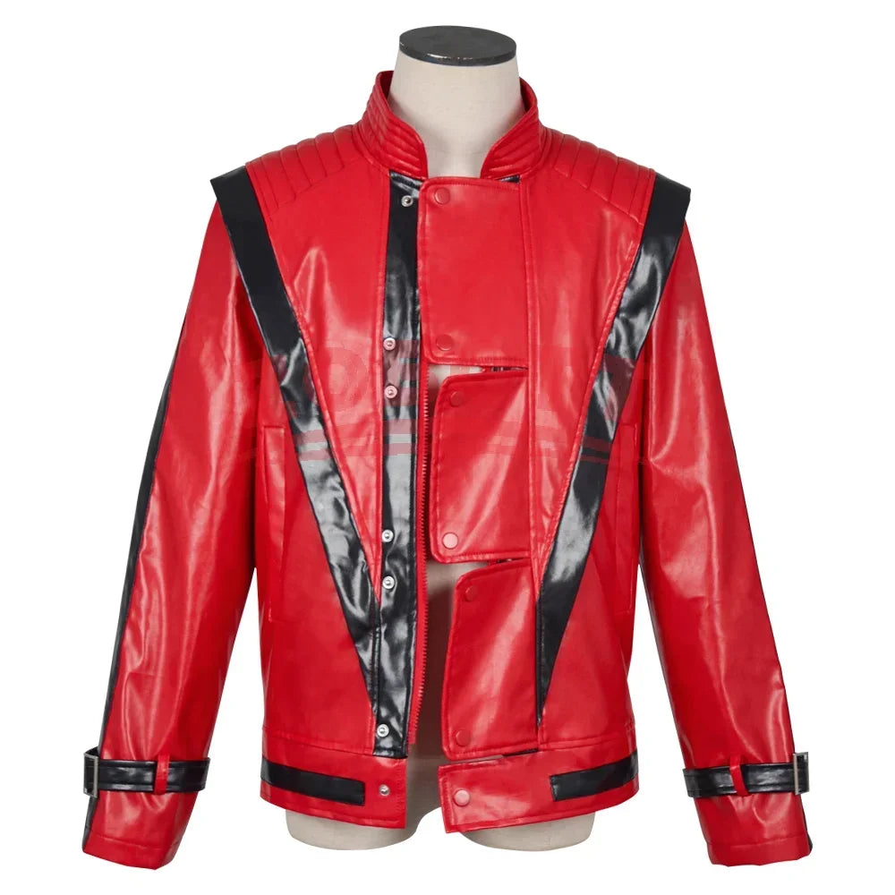 Classic Michael Red Leather Jacket Cosplay Costume Zipper Design Carnival Performance Wear Teen And Adult Pi-Mart