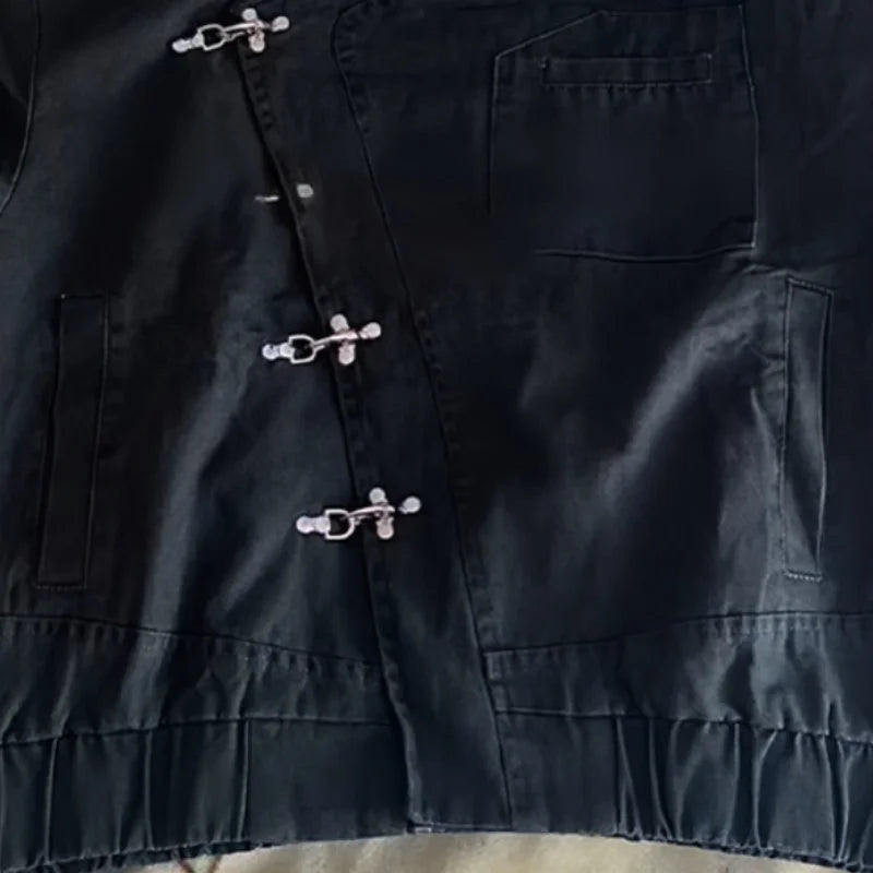 Stylish Girl Stand Collar Street Jacket Personality Button Zipper Solid Jacket Date Commuter Clothing Female New Casual Clothes Pi-Mart