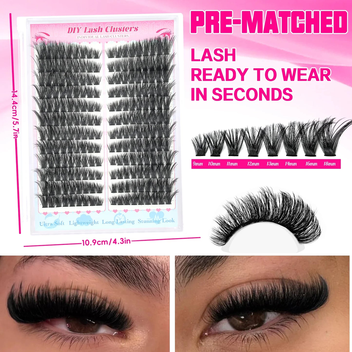 False Eyelashes Natural Wispy Individual Cluster Lashes Easy to Apply Soft & Lightweight Reusable for Daily Makeup LadyShow.Store