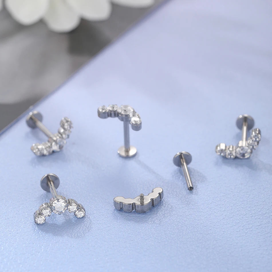 1Pc G23 Titanium Cartilage Stud Earrings for Women Lip Stud Labret Piercing Helix Daith Piercing Body Jewelry Pi-Mart