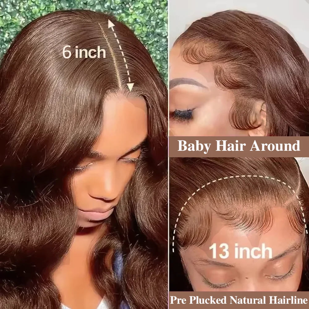 Body Wave Chocolate Brown 13x6 HD Lace Front Human Hair Wigs 200 Density HD Lace Frontal Wigs For Women Wigs Pre Plucked Hair LadyShow.Store